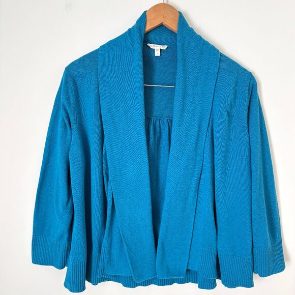 Eileen Fisher Open Front Cardigan Teal Blue Organic Cotton Sz M Casual Office - Picture 1 of 7